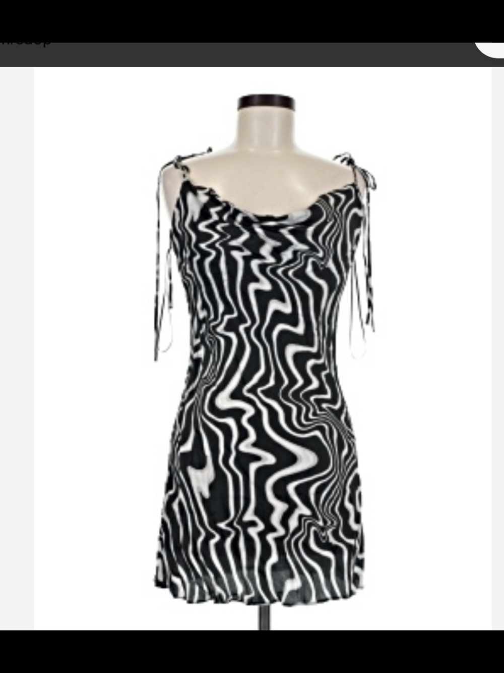 Zara Black & White Wave-Print Cowl Mini Dress